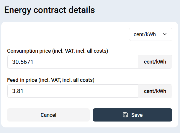 Voorbeeld configuratie vast/variabel energiecontract