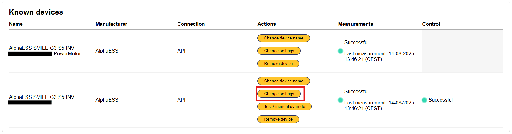 device settings