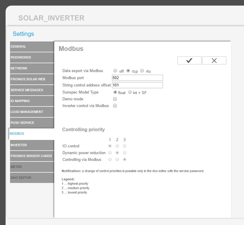 Modbus Instellingen