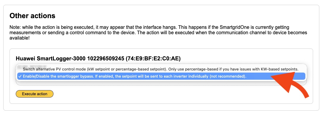Select and execute the smartlogger bypass action